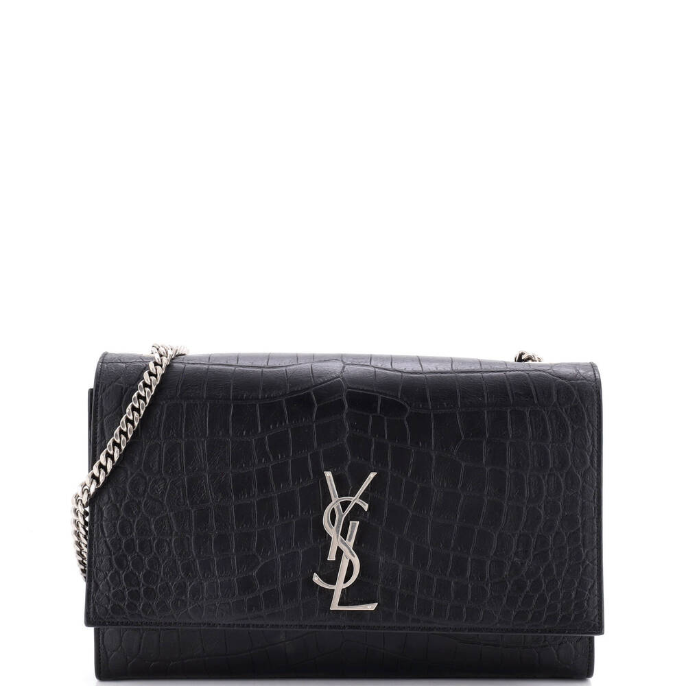 Saint Laurent Large Classic Monogram Crossbody Bag Crocodile Embossed Leather